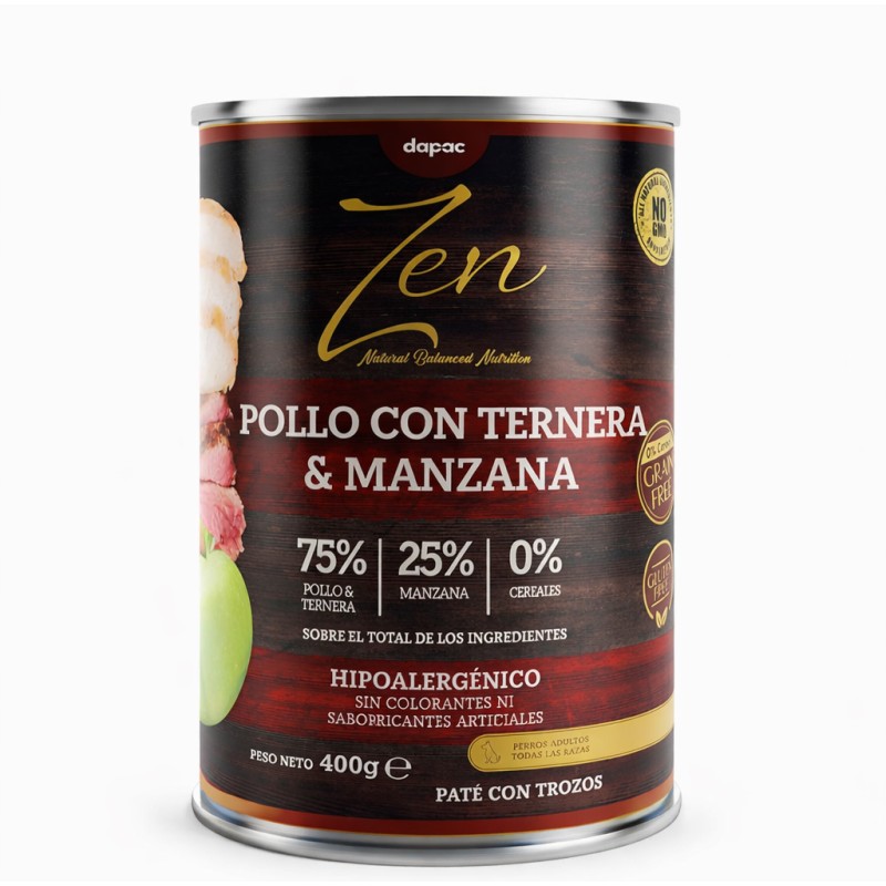Alimento complementario para perros con pollo, ternera y manzana