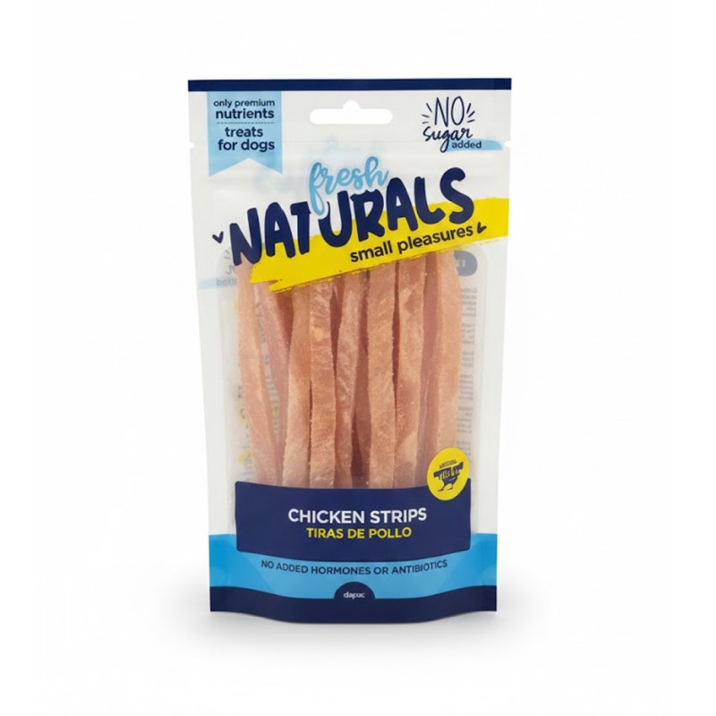 Bolsa de snacks de Tiras de pollo para perro.
