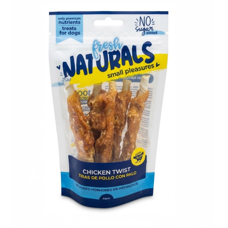 Bolsa de tiras de pollo con palo para perro.