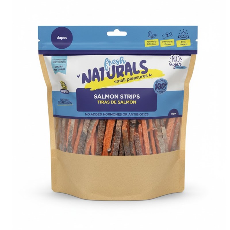 Bolsa de tiras de salmón para perro.