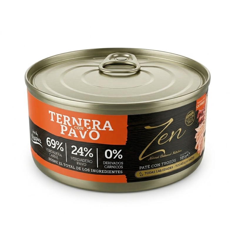 Alimento húmedo complementario para perros de ternera con pavo.