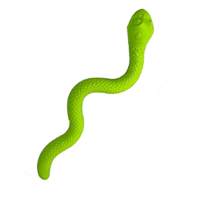 Serpiente larga dispensadora de color verde para perros.