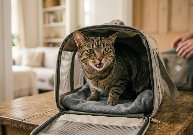 gato en transportín