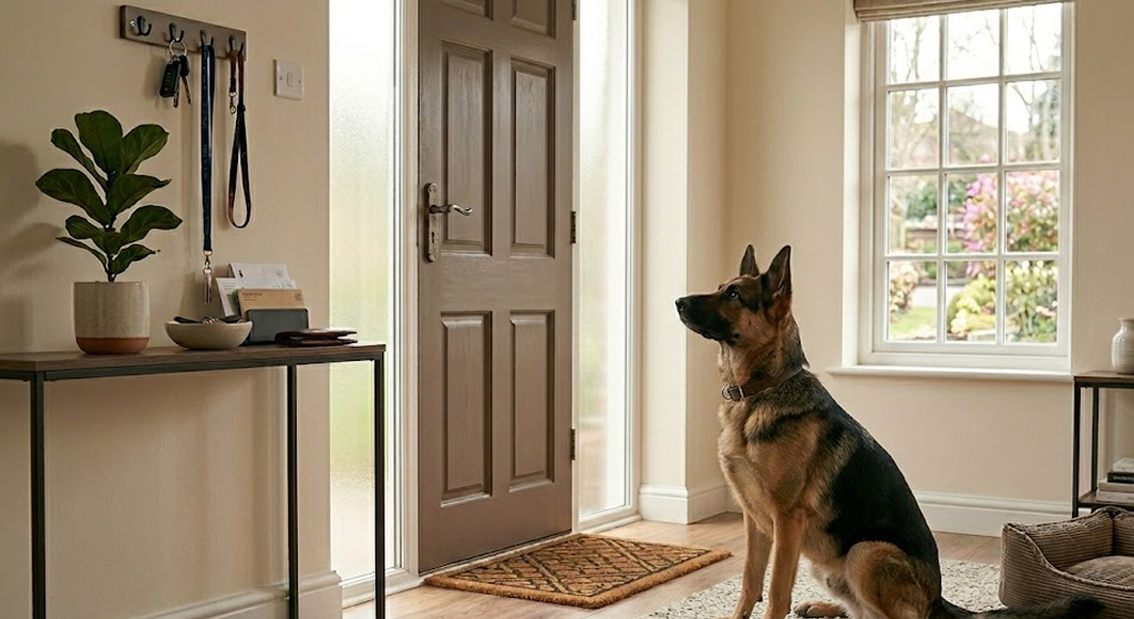 Pastor alemán esperando puerta