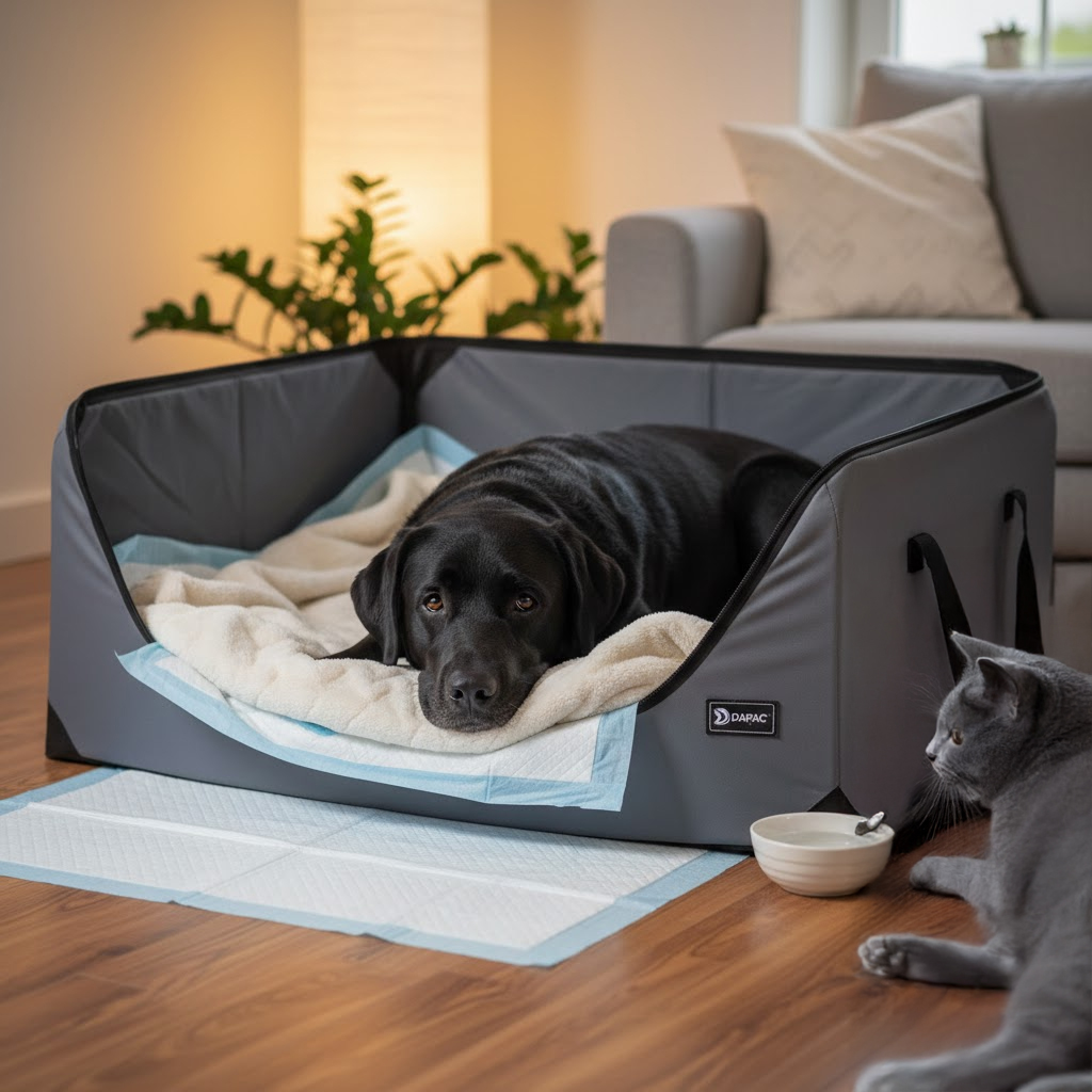 Perrita embarazada en su nido tranquilo