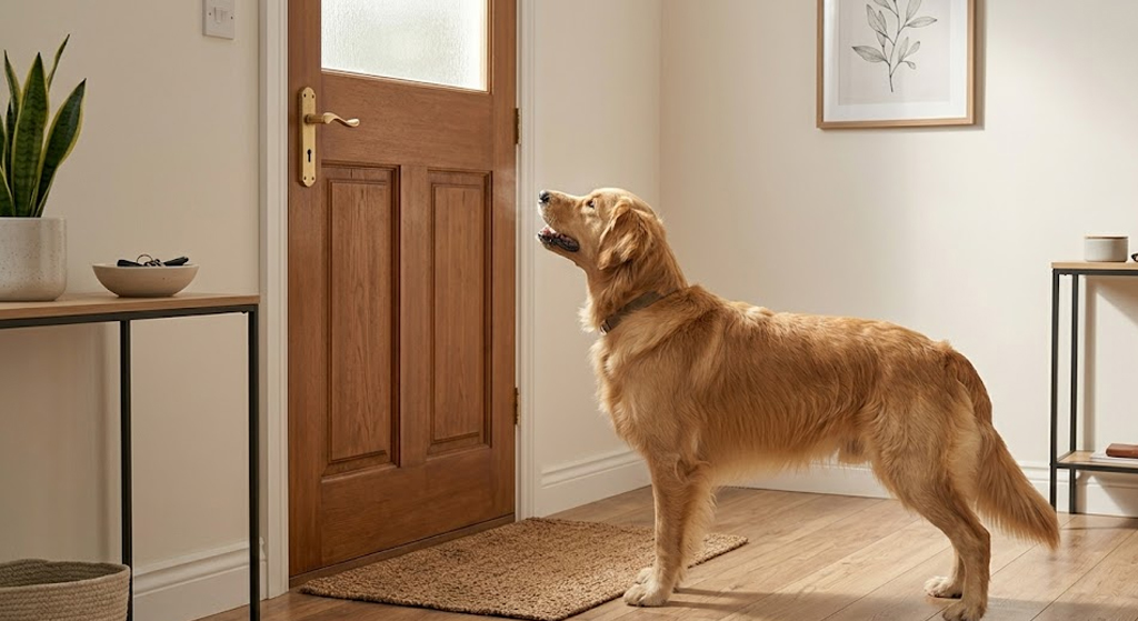 Perro esperando en la puerta