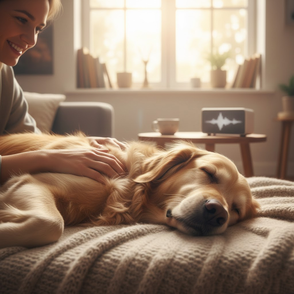 Perro escuchando música relajante
