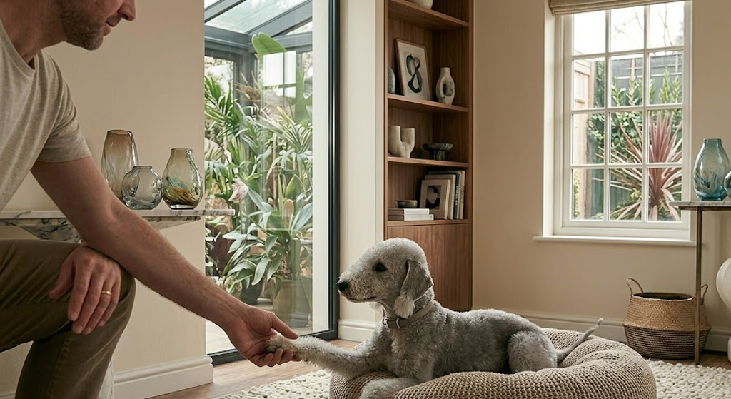 Perro tranquilo cama