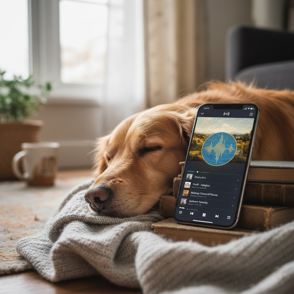 perro escuchando música relajante