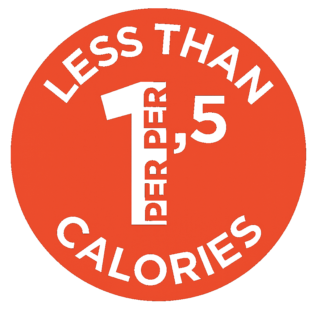 Sello de color rojo de  de 1,5 calorías por snack