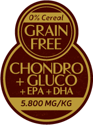 Sello de color dorado y marrón con los beneficios para perro al consumir este alimento de Zen