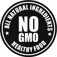 Sello de color negro con las letras NO GMO, healthy food