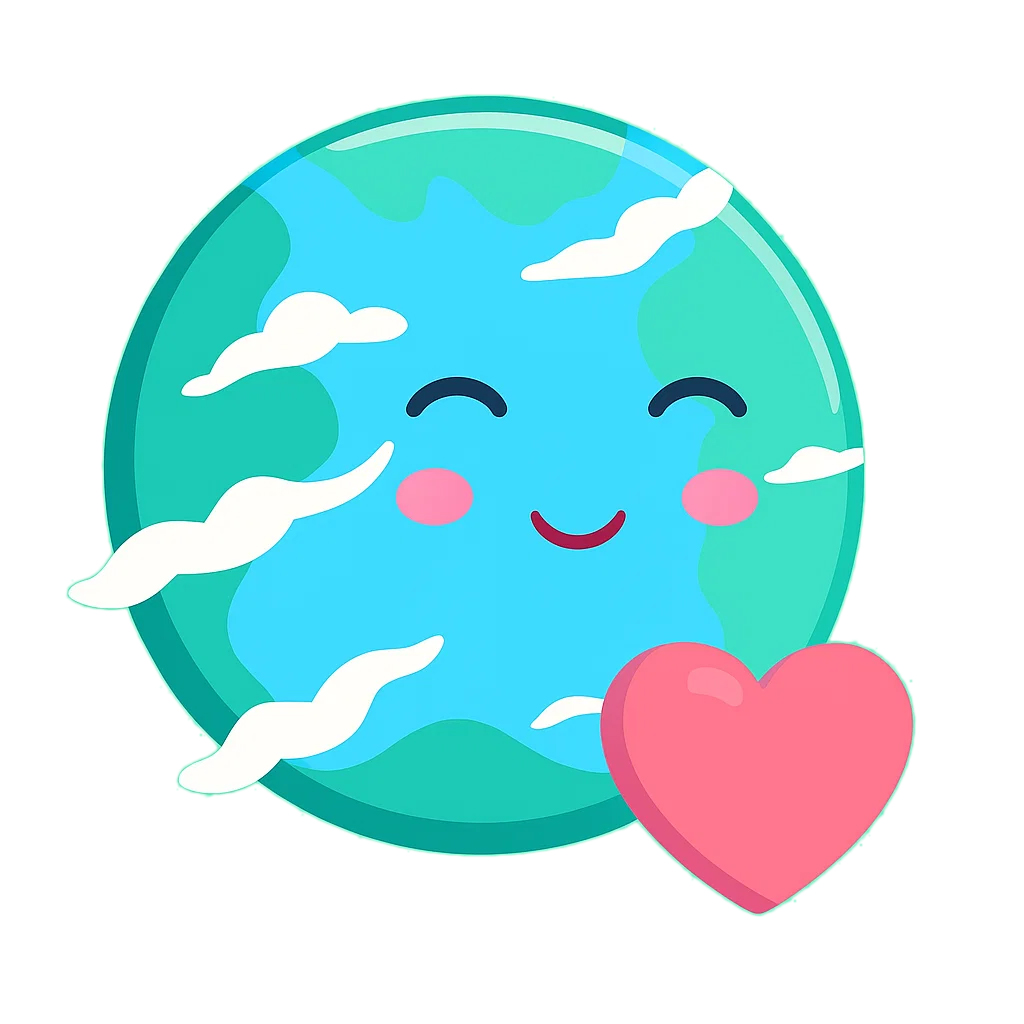 Ilustración del planeta tierra feliz sujetando un gran corazon.